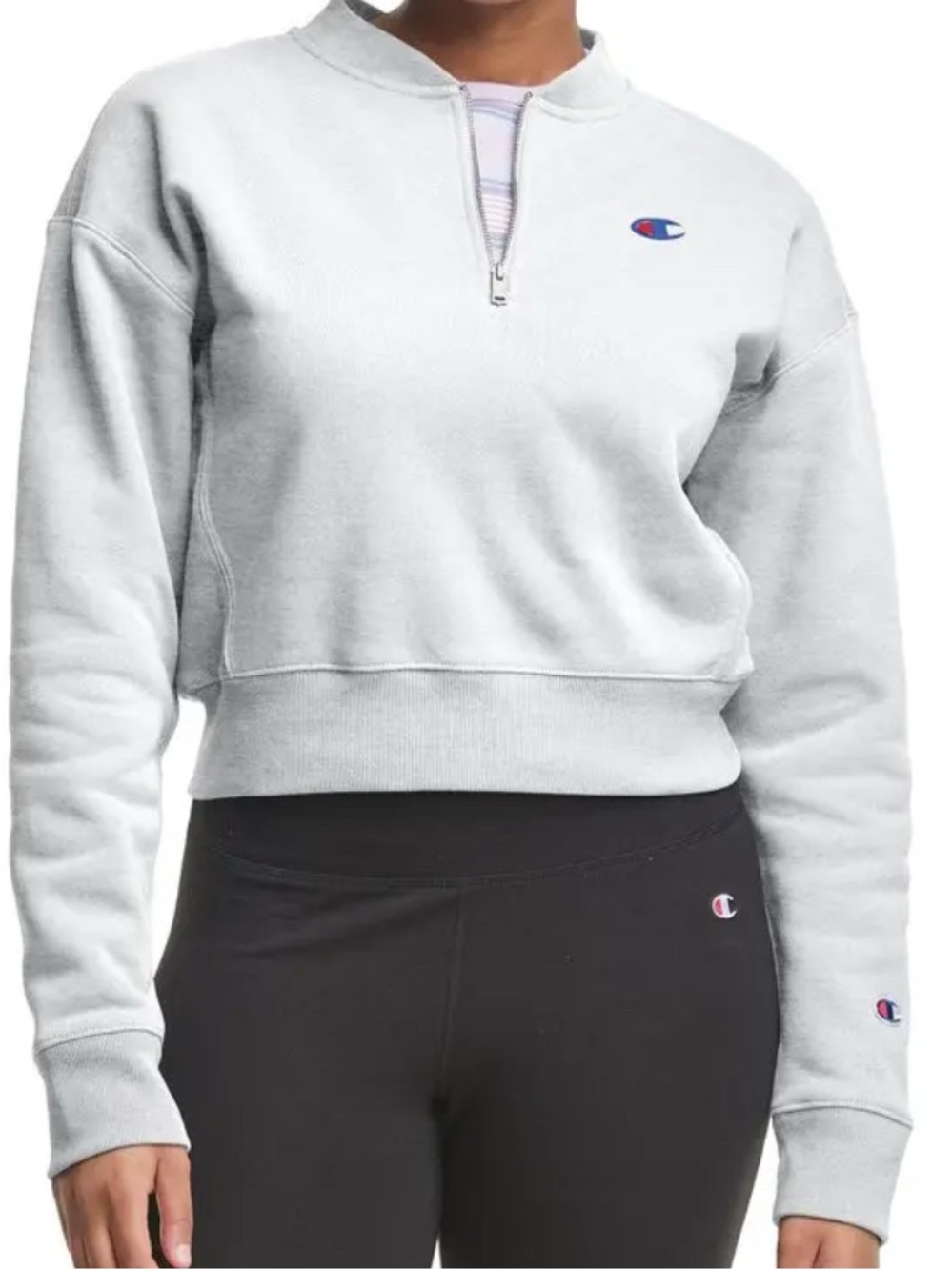 Champion Light Gray Quarter-Zip Cropped Pullover Sweatshirt😎